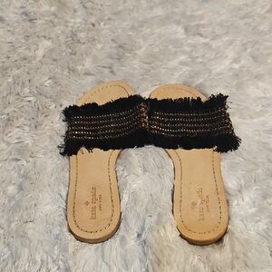 Kate Spade Black and Gold Fringe Sandals